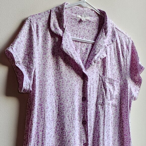 Laura Ashley Purple Floral Button Down Pajama Shirt Size Medium - Picture 2 of 16